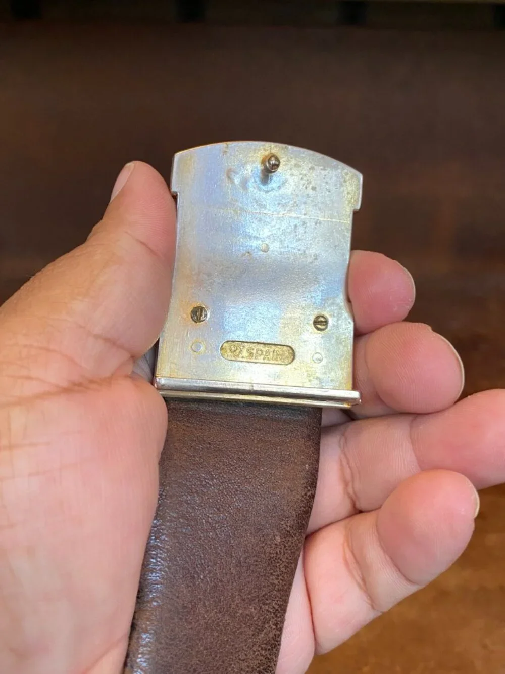 1960s Pierre Cardin Brown Leather Belt Made in Spain Vintage Distressed